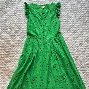 J. Crew Green Sleeveless Ruffled Midi Dress